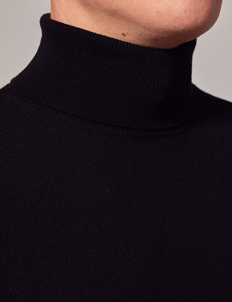 Black Roll Neck Merino Wool Sweater
