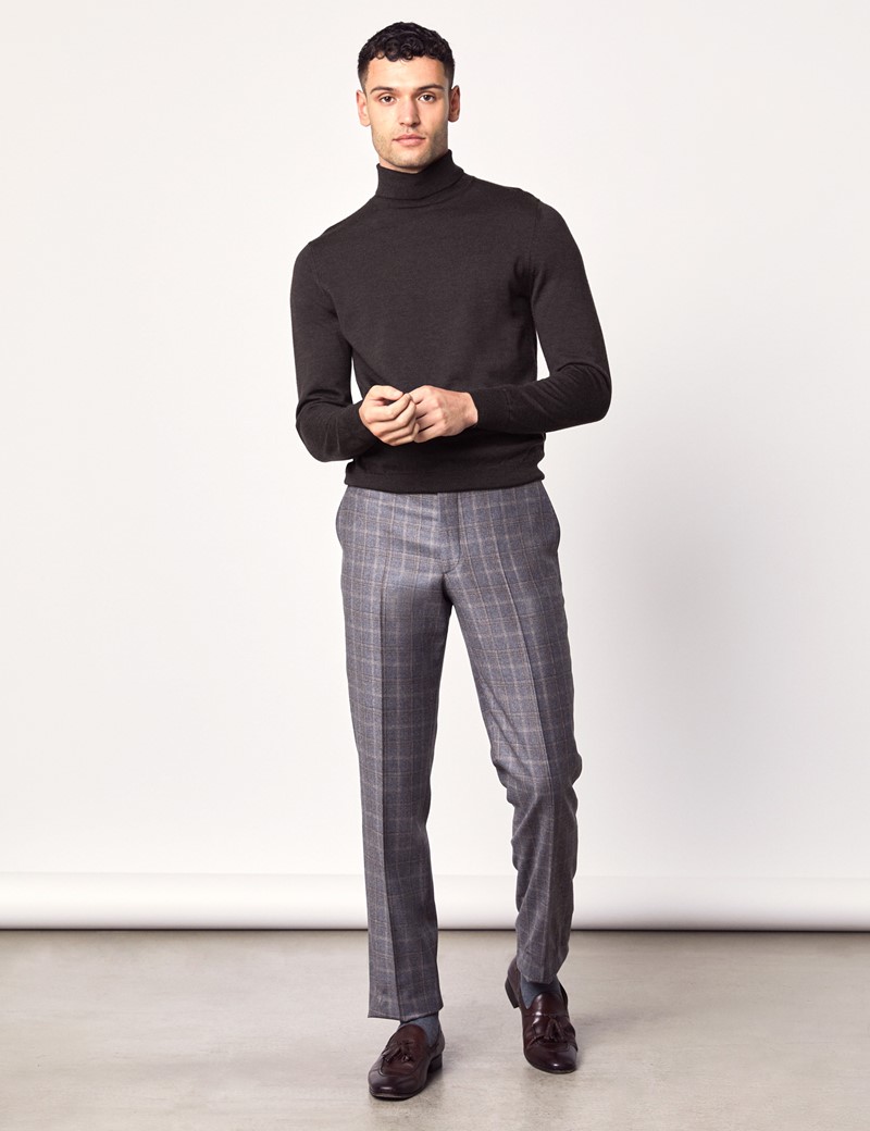 Men's Brown Roll Neck Merino Wool Slim Fit sweater Hawes & Curtis