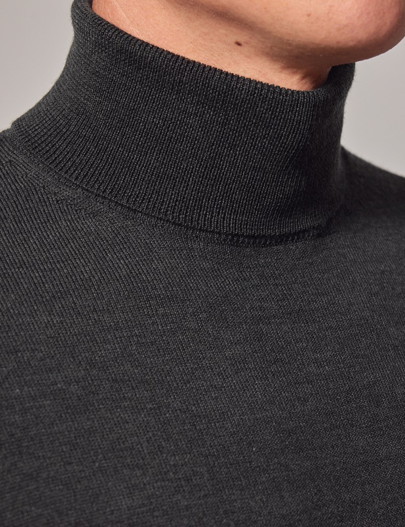 Men's Moss Green Roll Neck Merino Wool Slim Jumper