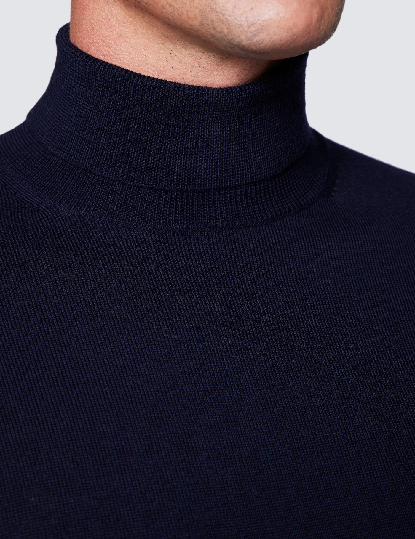 Men's Navy Merino Wool Roll Neck Jumper | Hawes & Curtis