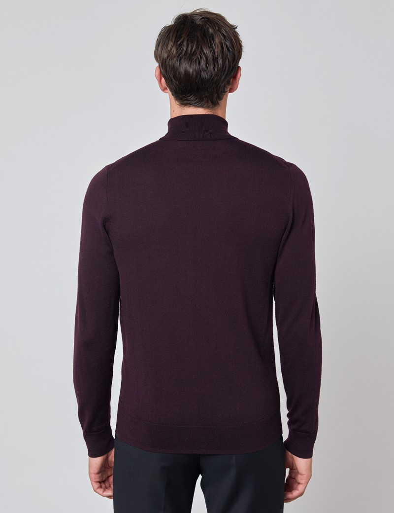 Men's Blackberry Roll Neck Merino Wool Slim Fit Sweater