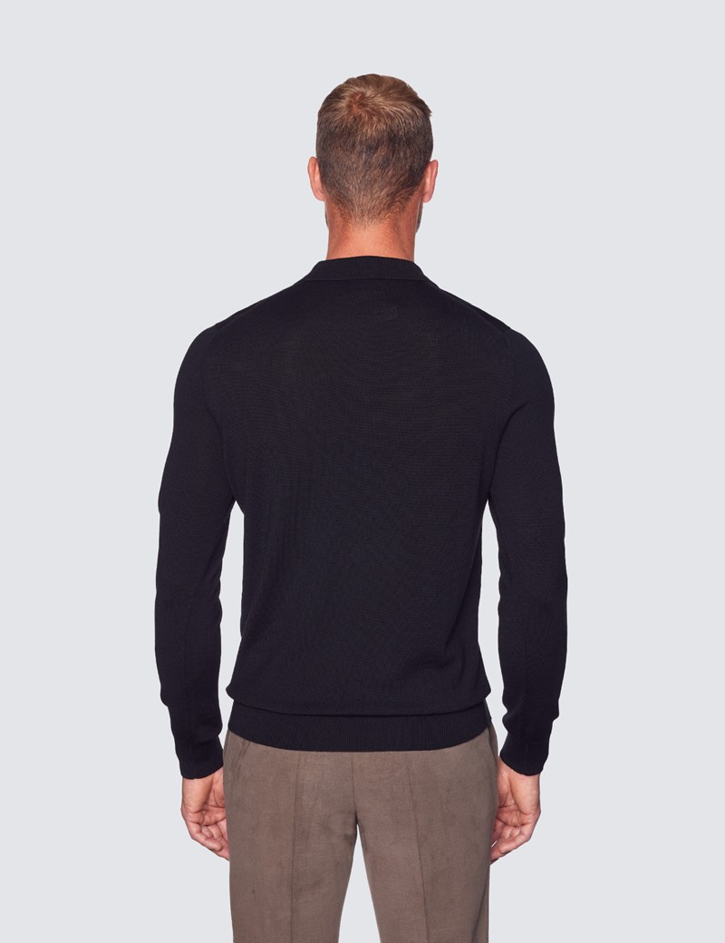 Men's Black Polo Neck Merino Wool Jumper - Slim Fit | Hawes & Curtis