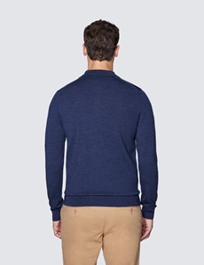 Men's Dark Blue Polo Neck Merino Wool Jumper - Slim Fit