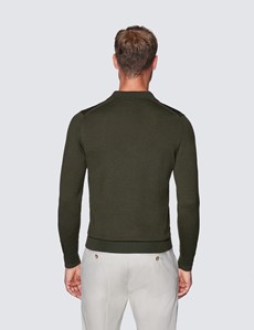 Men's Dark Olive Polo Neck Merino Wool Jumper - Slim Fit