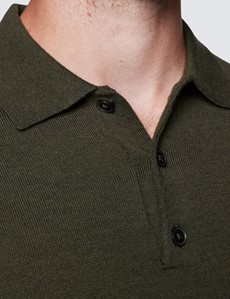 Merino Pullover – Slim Fit – Poloshirt Kragen – Olivgrün