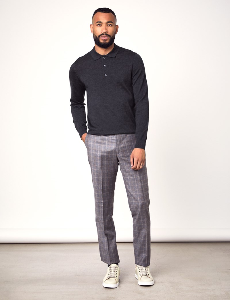 Men's Charcoal Polo Neck Merino Wool Sweater - Slim Fit | Hawes & Curtis