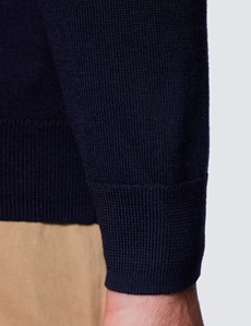 Men's Navy Polo Neck Merino Wool Sweater - Slim Fit