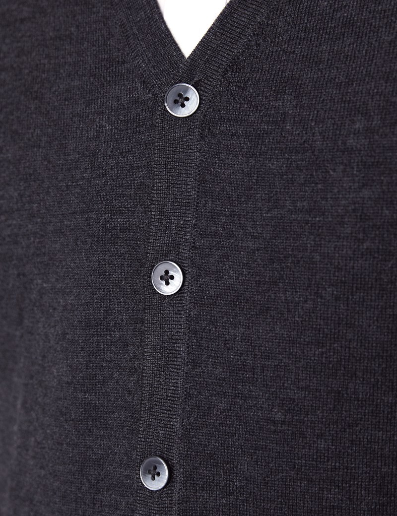 Men's Charcoal Sleeveless Merino Wool Knitwear | Hawes & Curtis