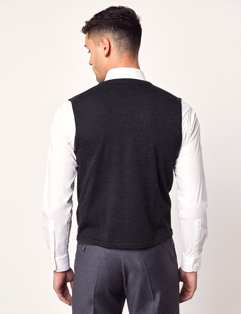 Men's Charcoal Sleeveless Merino Wool Knitwear Hawes & Curtis