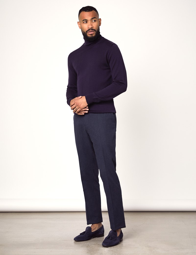 Men's Purple Roll Neck Merino Wool Sweater - Slim Fit | Hawes & Curtis