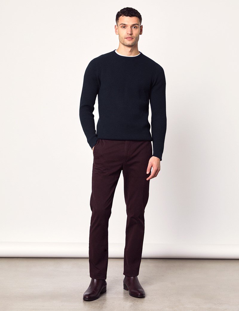 Men's Navy Waffle Cotton Knit Jumper | Hawes & Curtis
