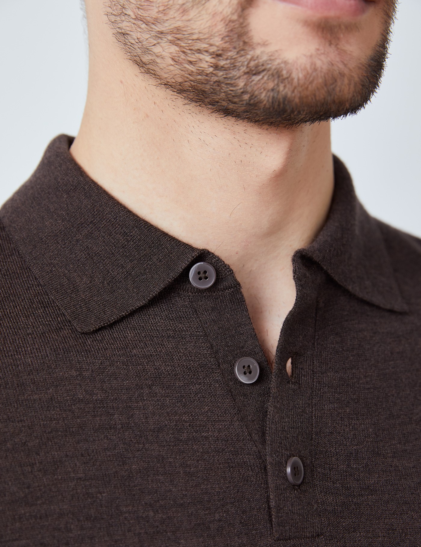 Merino Wool Short Sleeve Polo Shirt in Brown | Hawes & Curtis