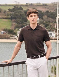 Brown Merino Wool Short Sleeve Polo Shirt
