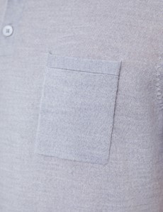 Grey Merino Wool Short Sleeve Polo Shirt