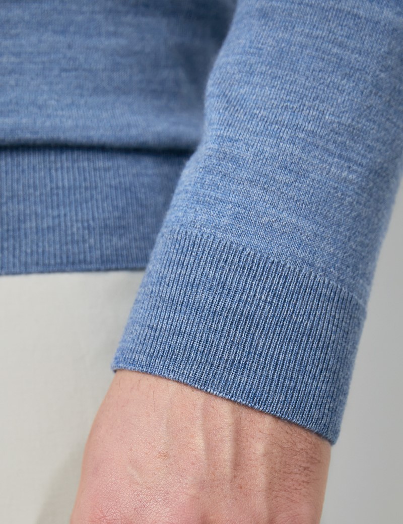 Men’s Blue Fine Merino Wool Zip Neck Sweater