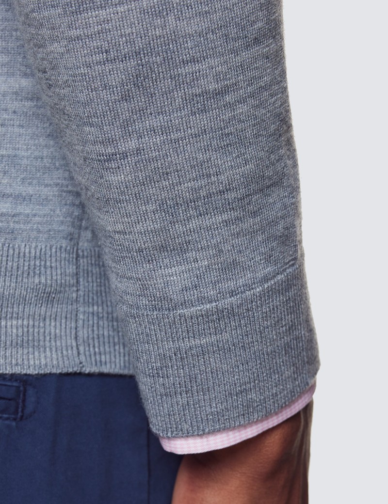 Pullover – Half Zip  – Merinowolle – grau