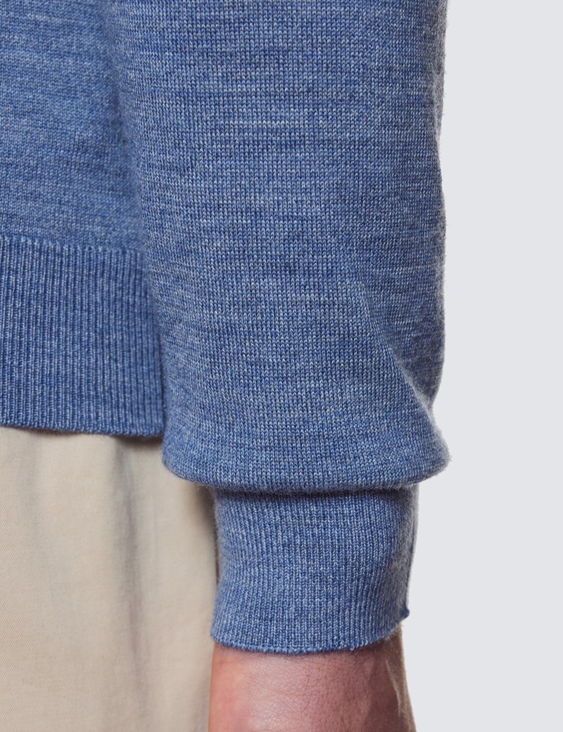Pullover – Half Zip  – Merinowolle – blau