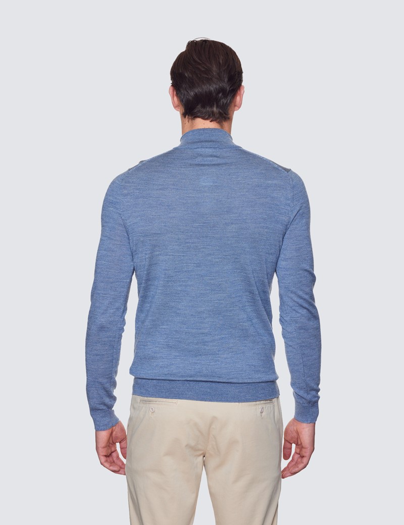 Pullover – Half Zip  – Merinowolle – blau