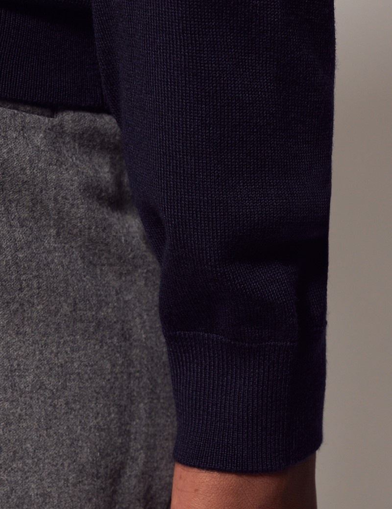 Men’s Navy Zip Through Merino Wool Jumper