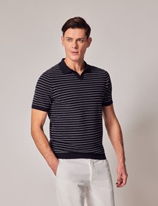 Navy Knitted Stripe Polo | Hawes & Curtis