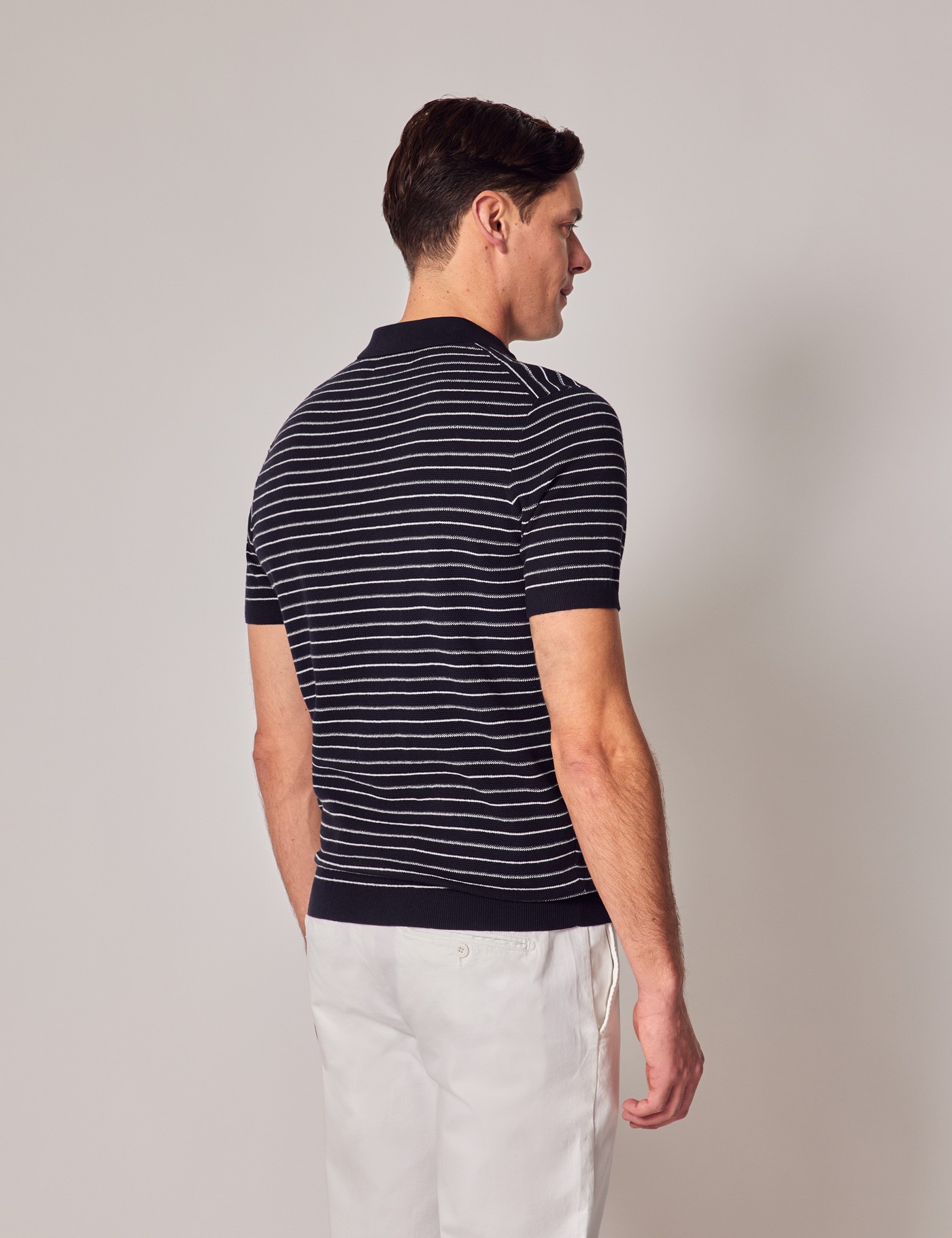 Navy Knitted Stripe Polo | Hawes & Curtis