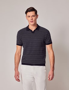 Navy Knitted Stripe Polo | Hawes & Curtis