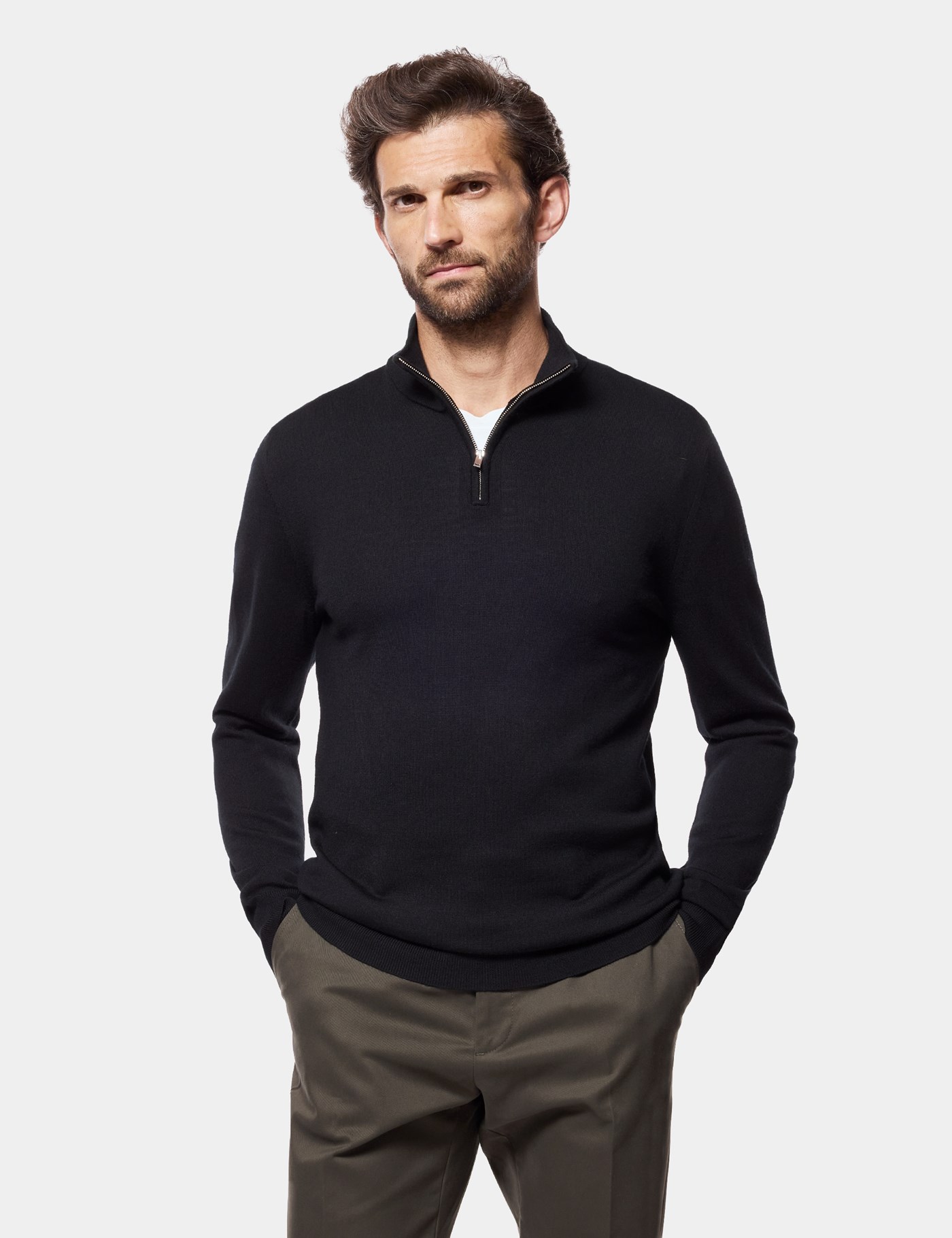 Hawes & Curtis Black Half Zip Jumper | Machine Washable Size: Large