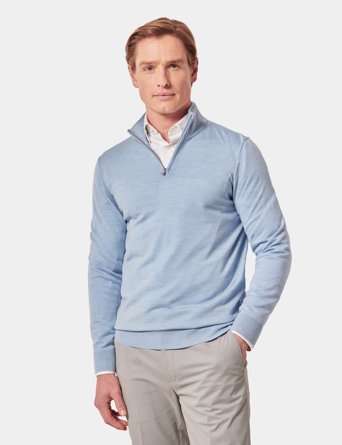 Hawes & Curtis Sky Blue Half Zip Jumper | Machine Washable Size: XXL