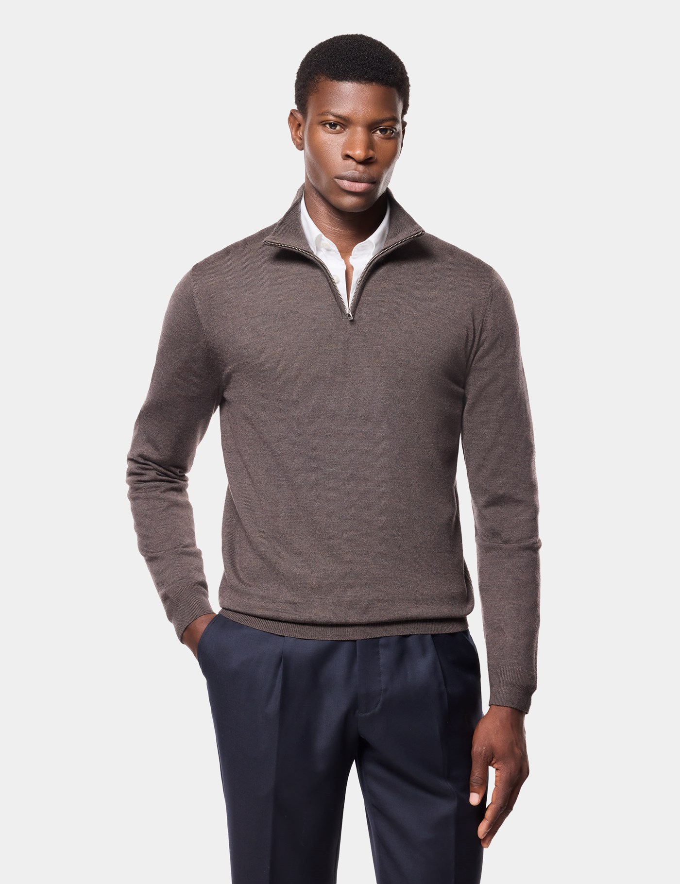 Hawes & Curtis Brown Half Zip Jumper | Machine Washable Size: Large