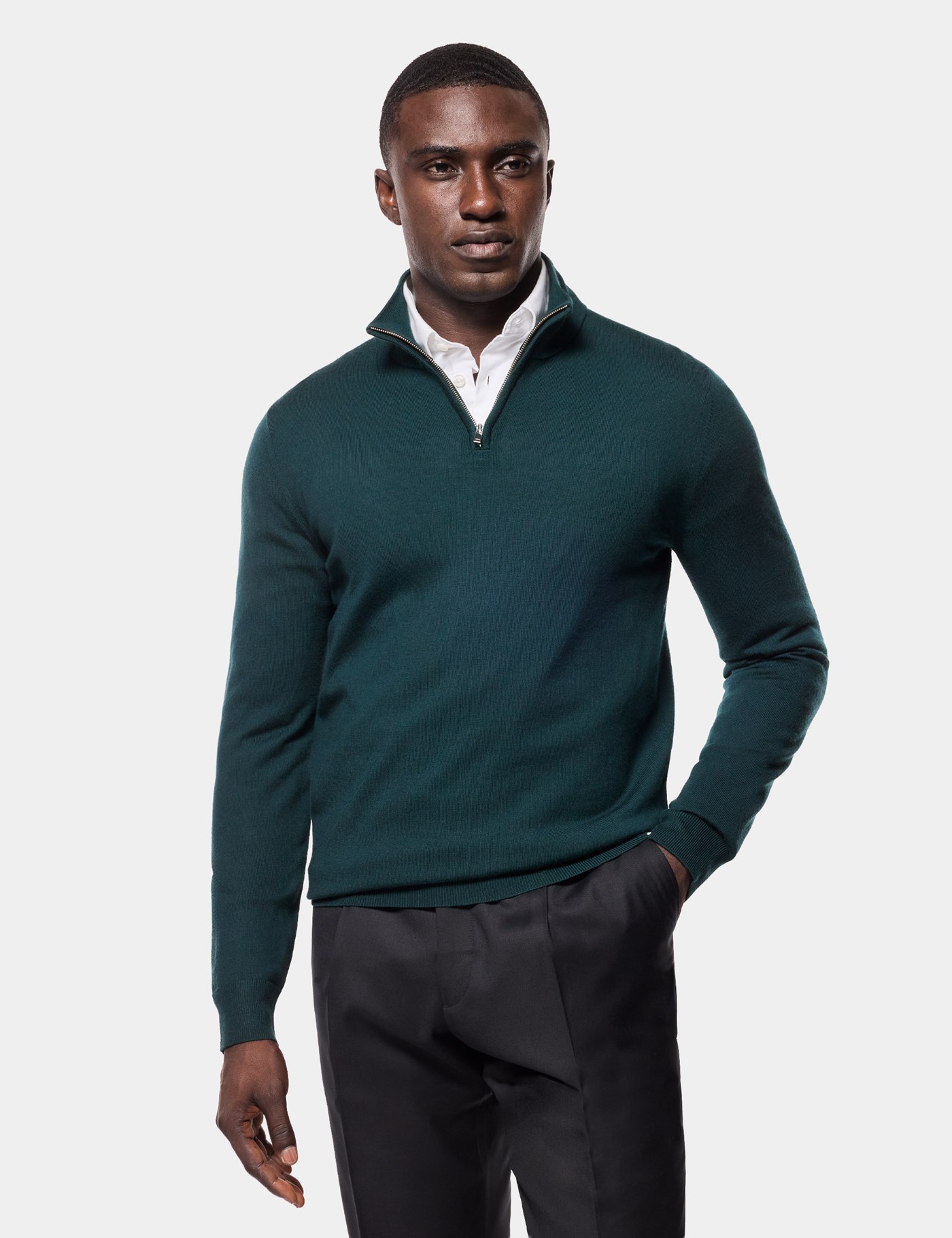 Hawes & Curtis Dark Green Half Zip Jumper | Machine Washable Size: Small