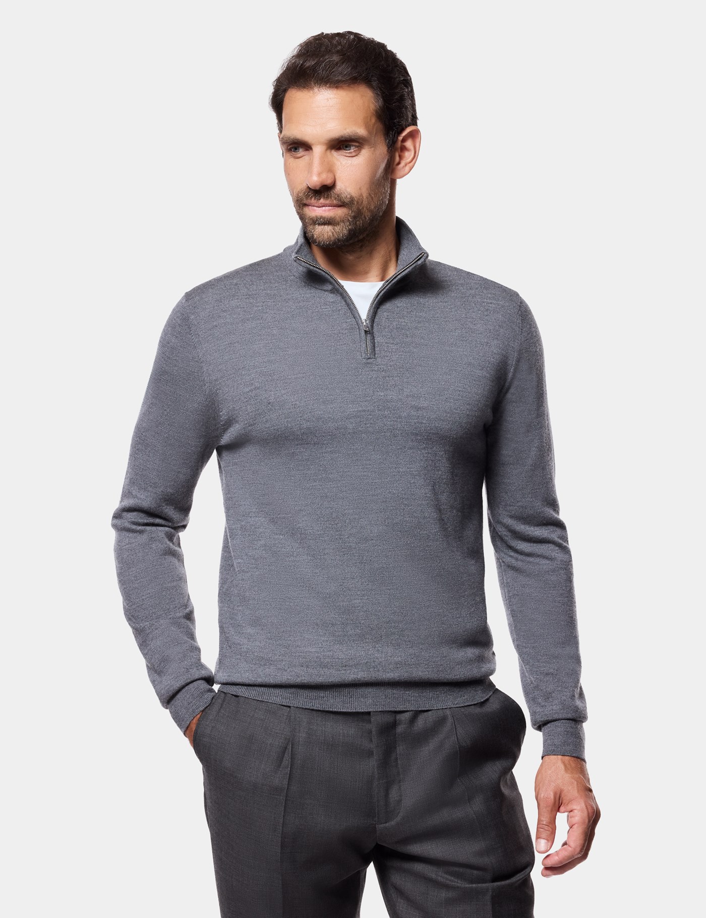 Hawes & Curtis Grey Half Zip Jumper | Machine Washable Size: Large