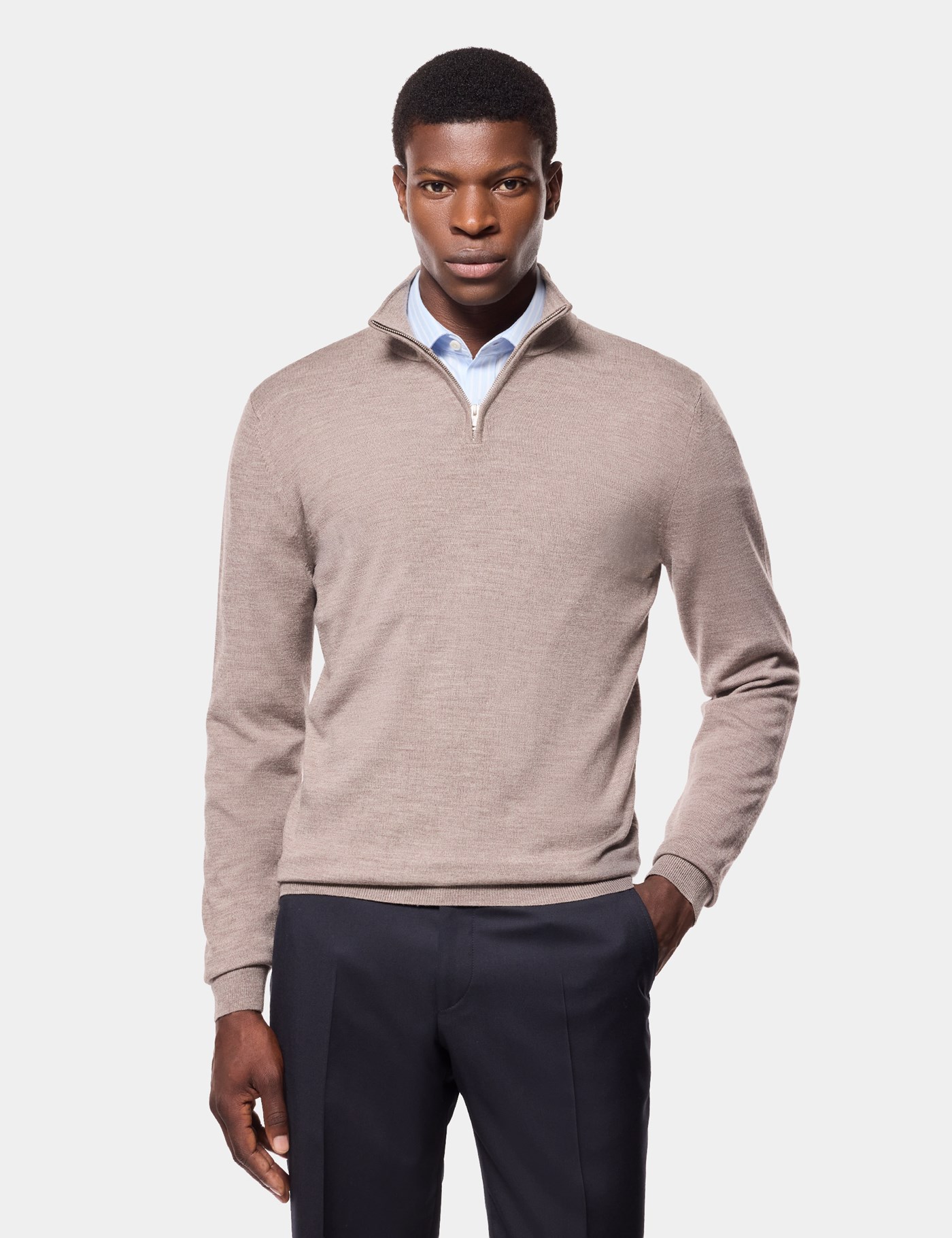 Hawes & Curtis Neutral Half Zip Jumper | Machine Washable Size: Medium