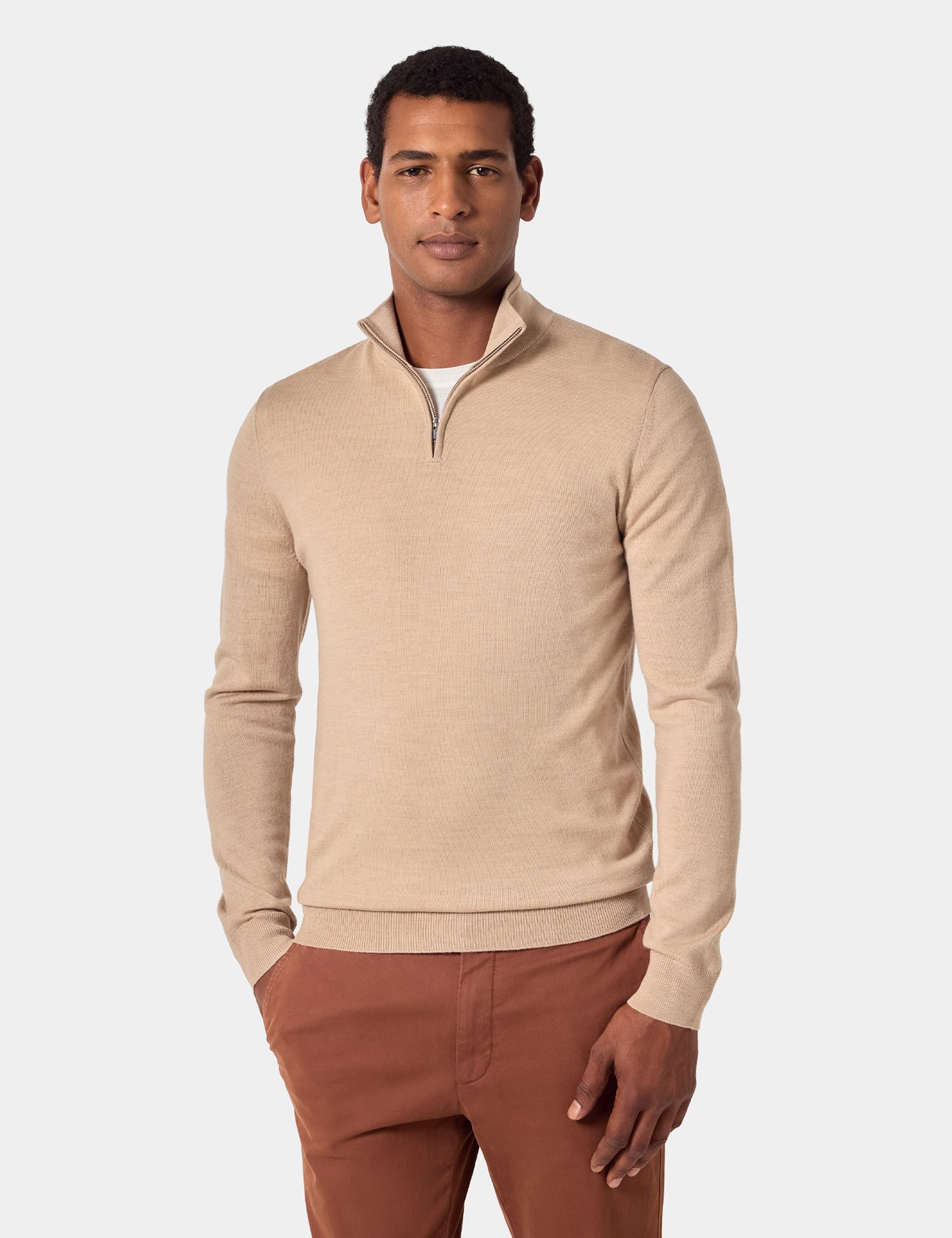 Hawes & Curtis Sand Half Zip Jumper | Machine Washable Size: XL