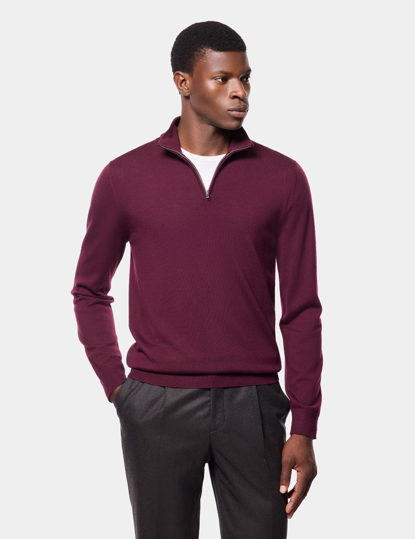 Hawes & Curtis Claret Half Zip Jumper | Machine Washable Size: XXL