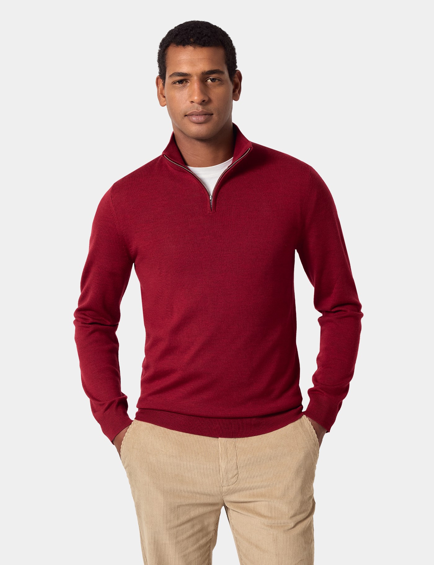 Hawes & Curtis Dark Red Half Zip Jumper | Machine Washable Size: XXL