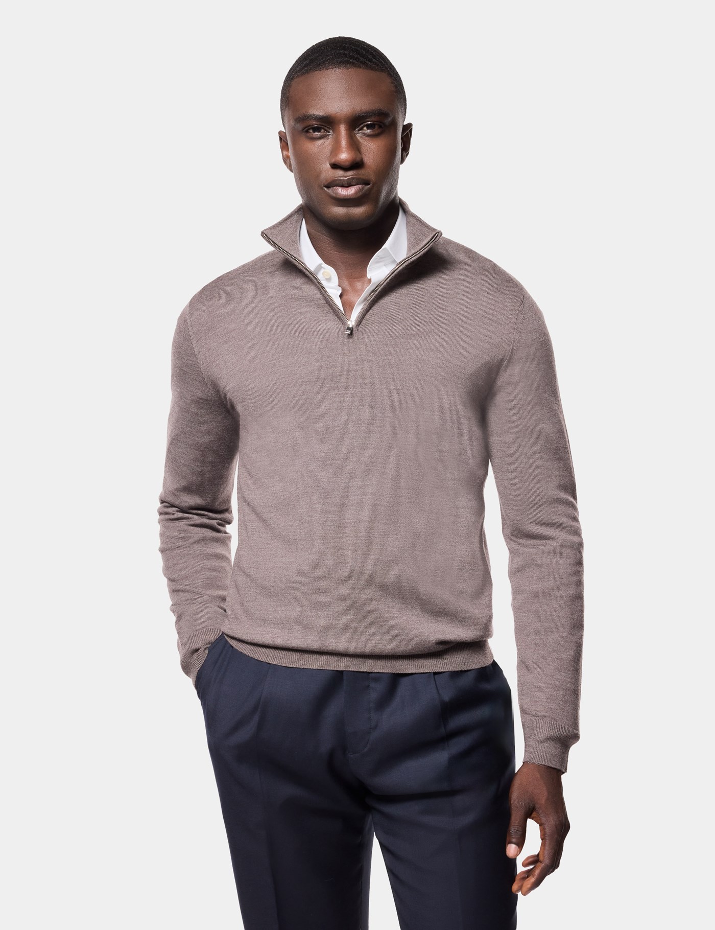 Hawes & Curtis Cocoa Brown Half Zip Jumper | Machine Washable Size: Small