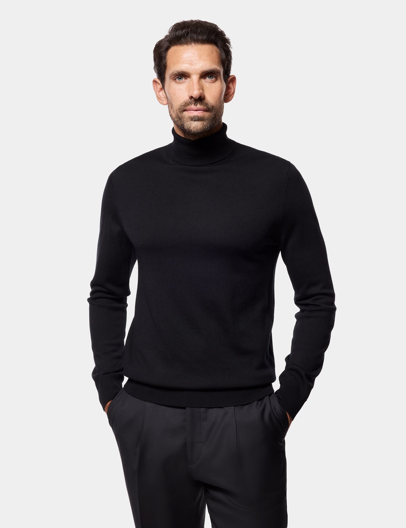 Hawes & Curtis Black Roll Neck Jumper | Machine Washable Size: XXL