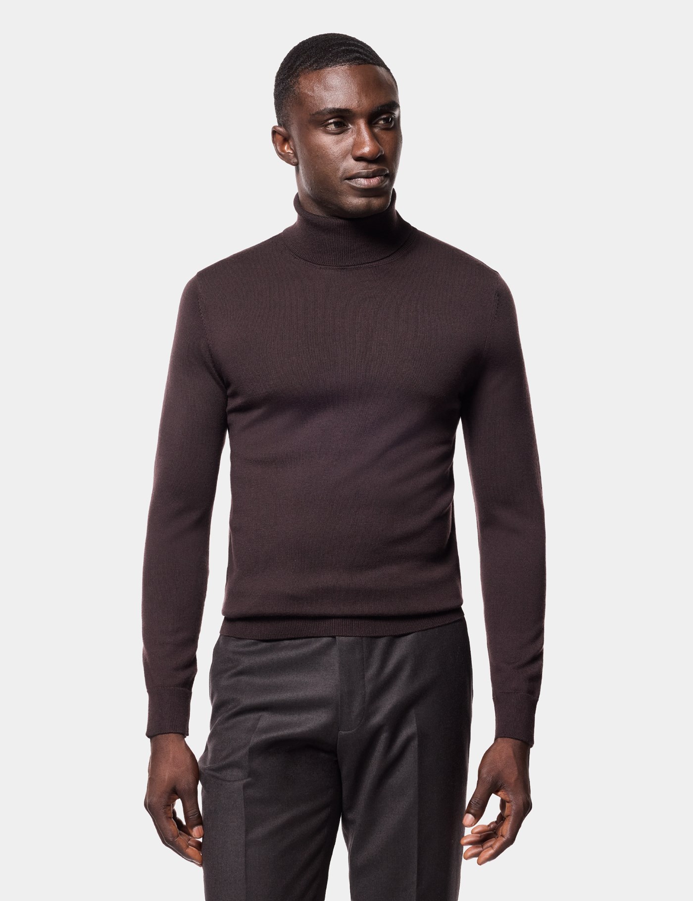 Hawes & Curtis Dark Brown Roll Neck Jumper | Machine Washable Size: XXL