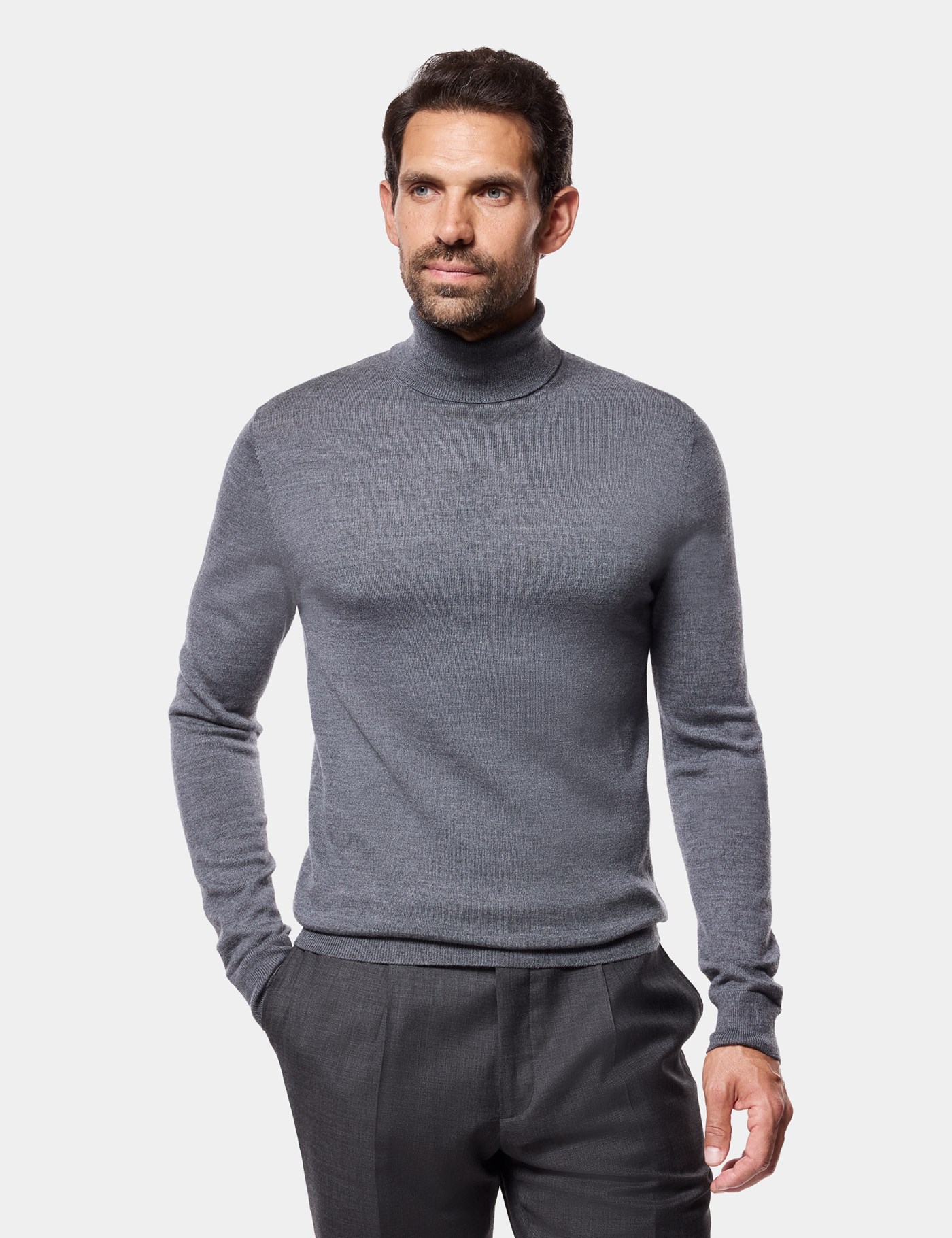 Hawes & Curtis Grey Roll Neck Jumper | Machine Washable Size: Small