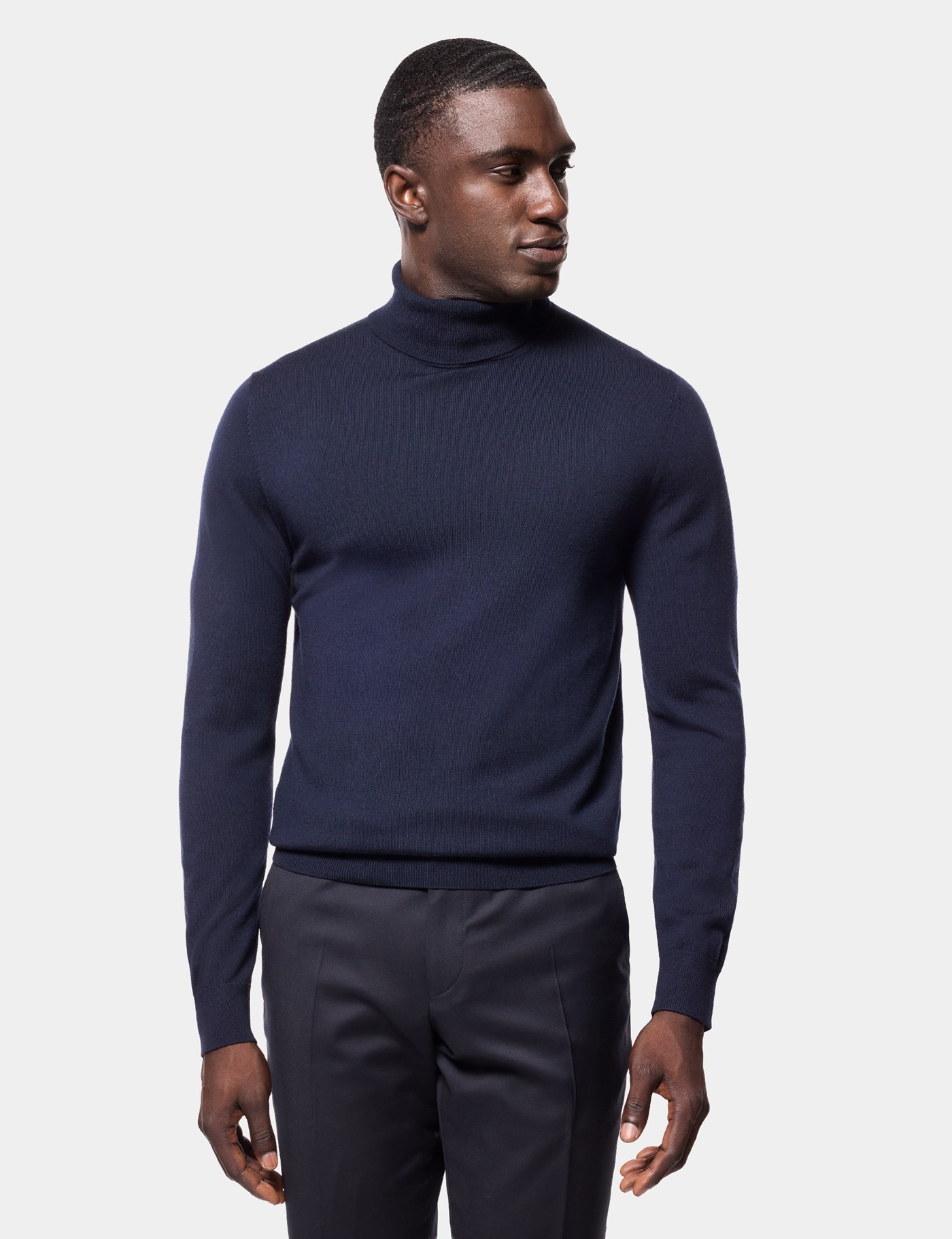 Hawes & Curtis Navy Roll Neck Jumper | Machine Washable Size: Small