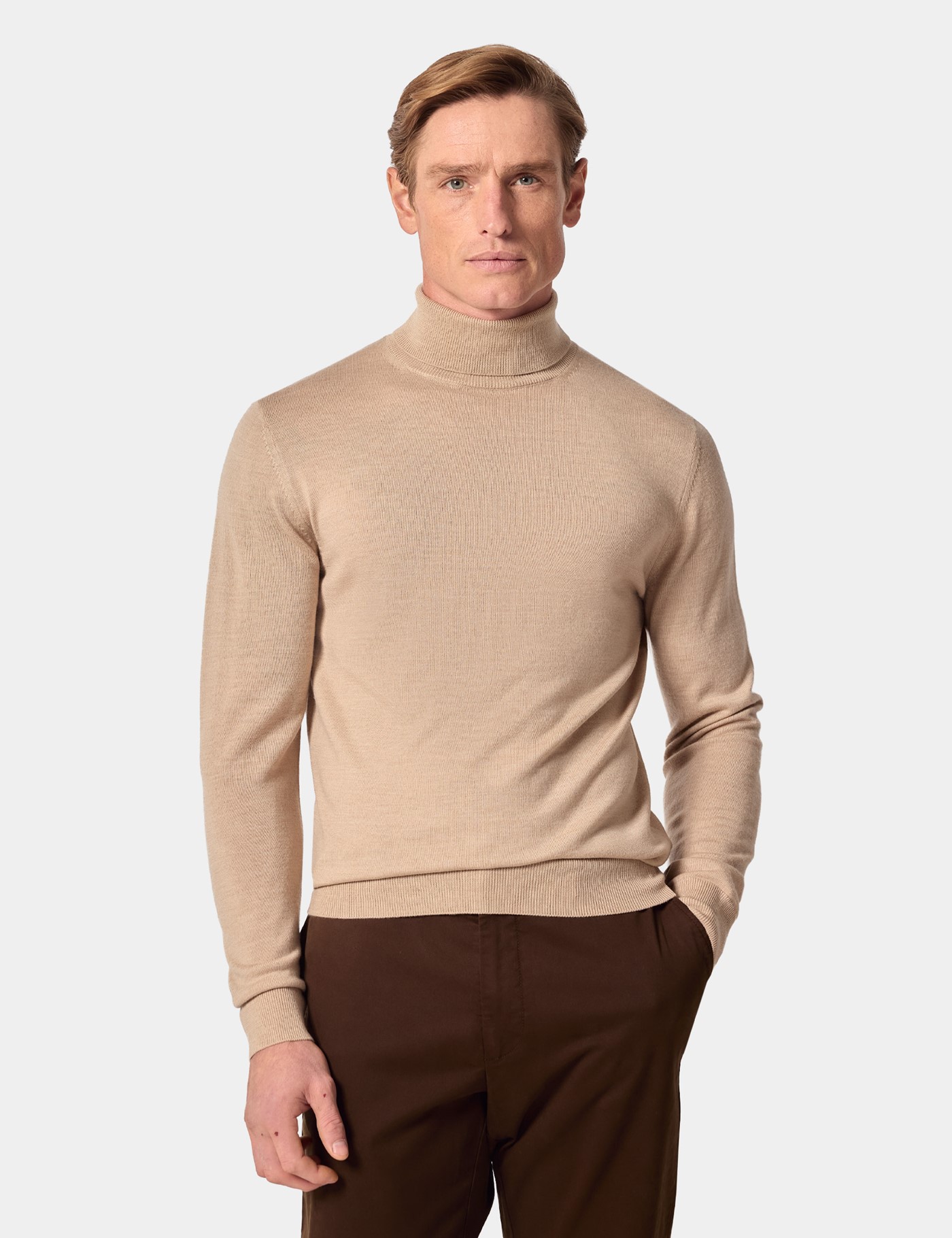 Hawes & Curtis Sand Roll Neck Jumper | Machine Washable Size: XL