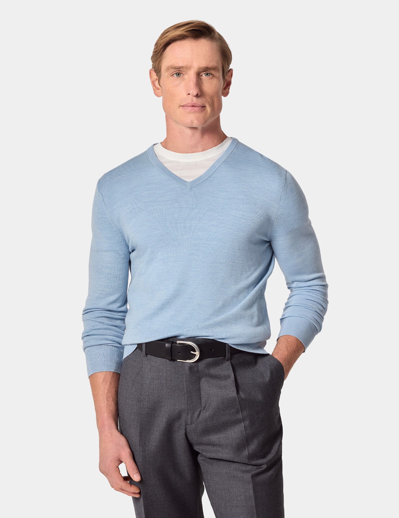 Hawes & Curtis Sky Blue V-Neck Jumper | Machine Washable Size: XXL