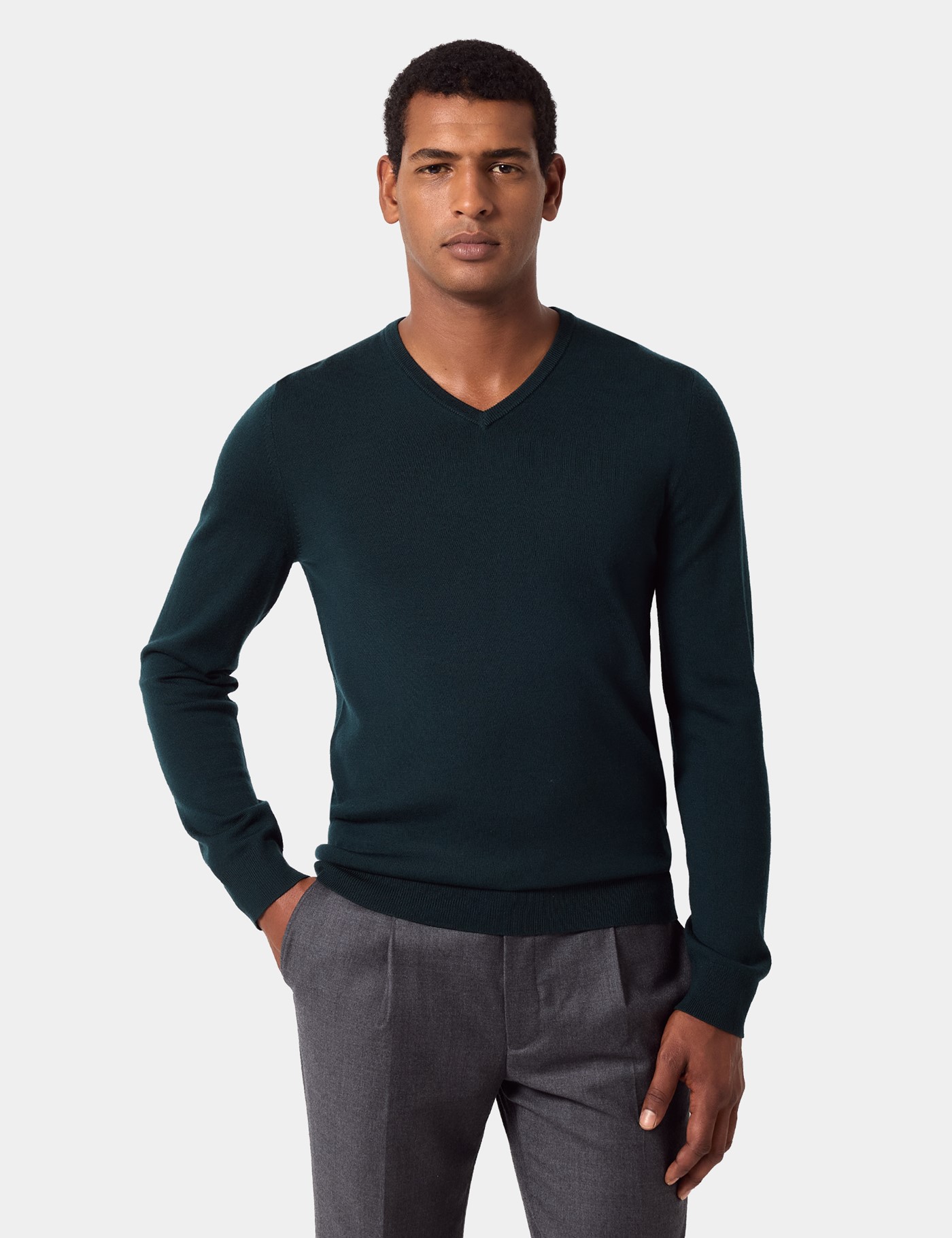 & Dark Green V Neck Jumper Machine Washable