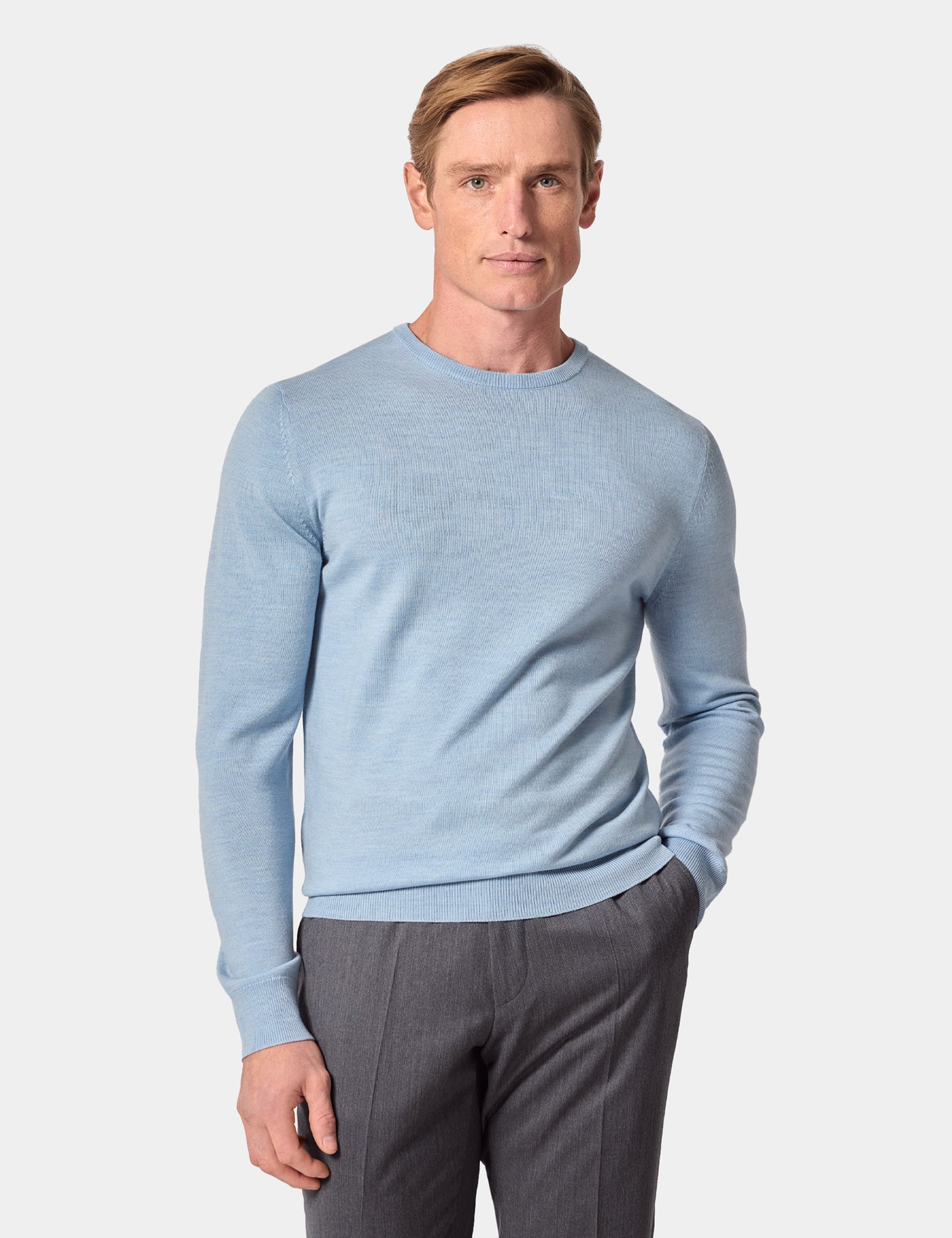 Hawes & Curtis Sky Blue Crew Neck Jumper | Machine Washable Size: XL
