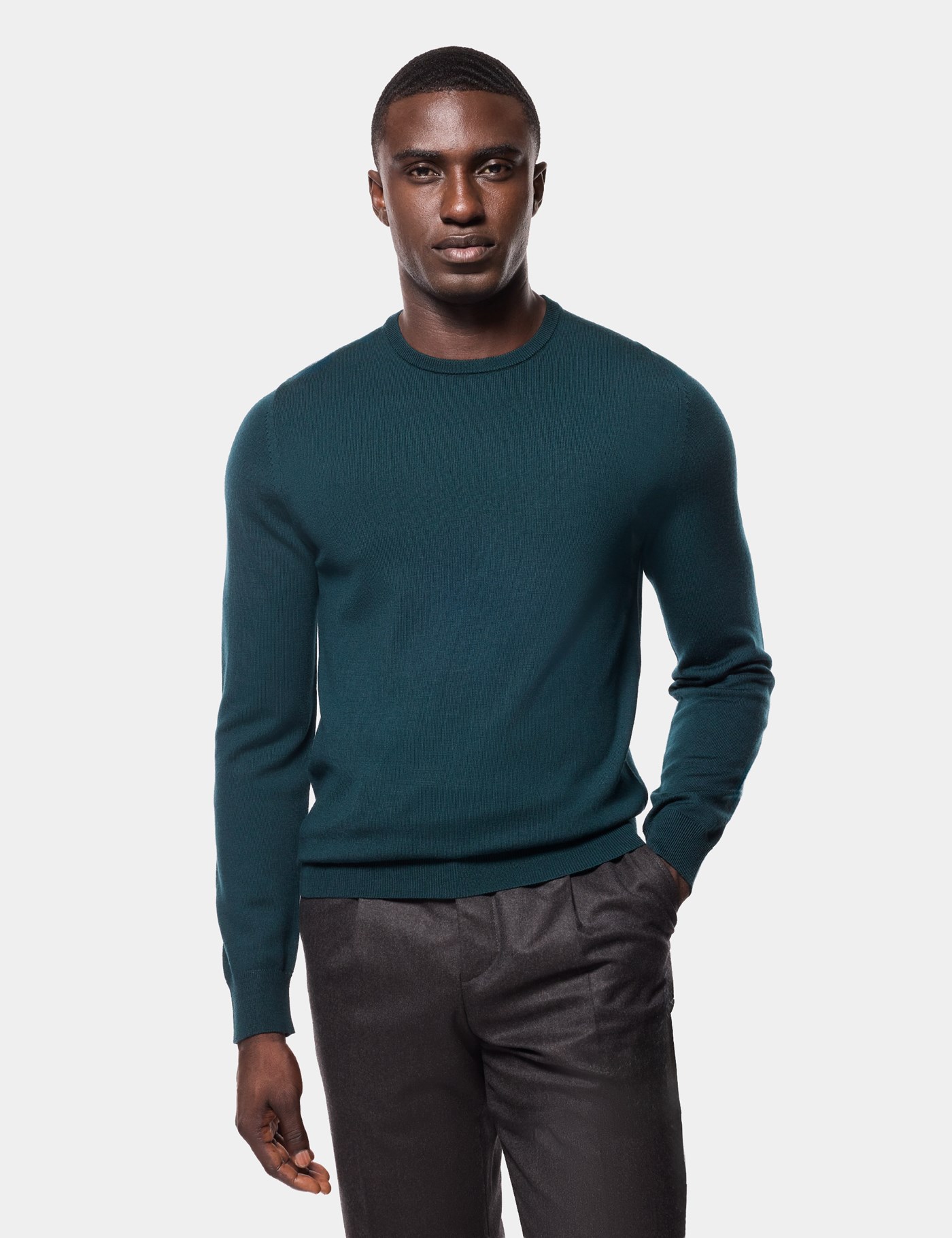 Hawes & Curtis Dark Green Crew Neck Jumper | Machine Washable Size: XL