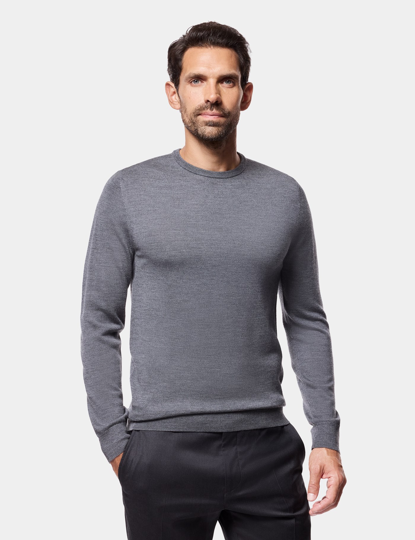 Hawes & Curtis Grey Crew Neck Jumper | Machine Washable Size: Large