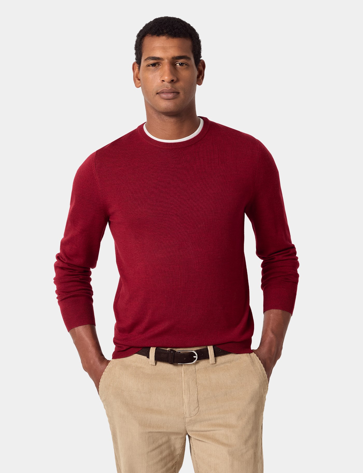 Hawes & Curtis Dark Red Crew Neck Jumper | Machine Washable Size: XXL