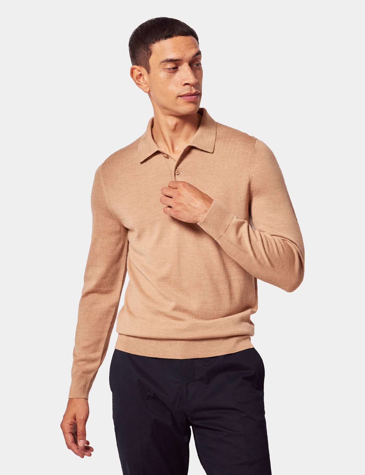 Hawes & Curtis Camel Polo Jumper | Machine Washable Size: XXL