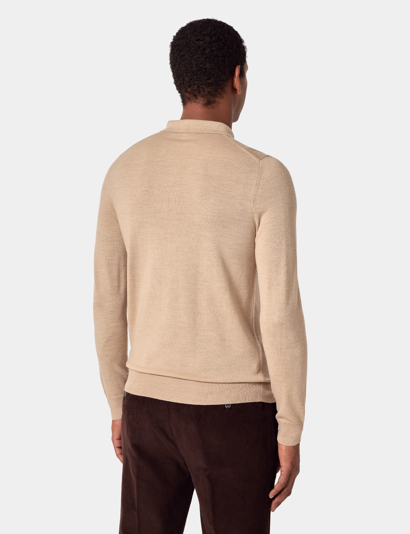 Hawes & Curtis Sand Polo Jumper | Machine Washable Size: Medium image 3