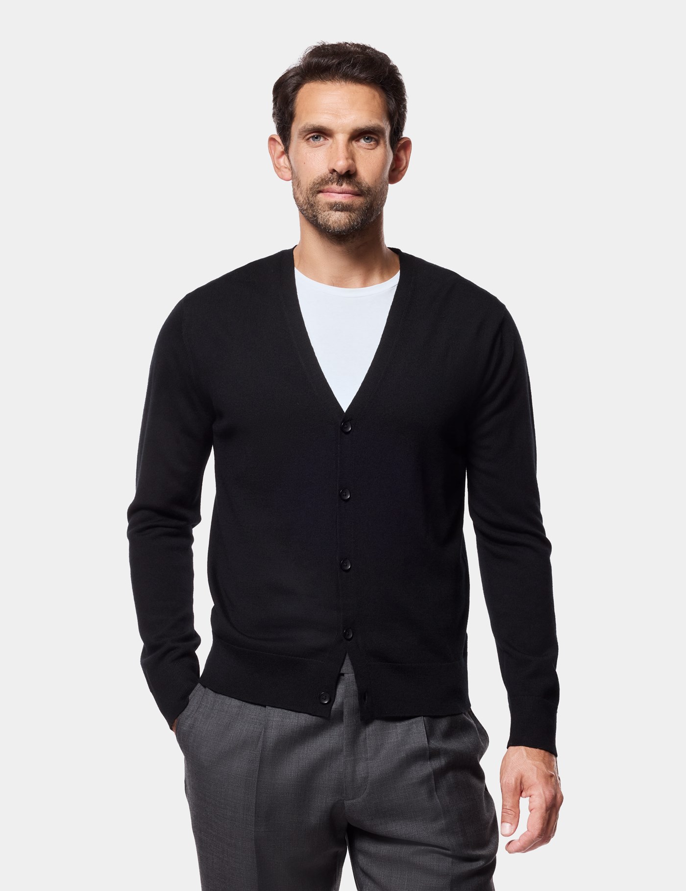 Hawes & Curtis Black V-Neck Cardigan | Machine Washable Size: Small